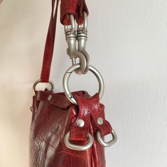 Cuoieria Fiorentina Italian leather square purse burgundy red faux croc pattern - Picture 5 of 16